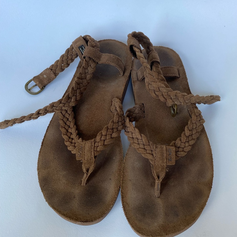 Brown suede braided Teva sandals